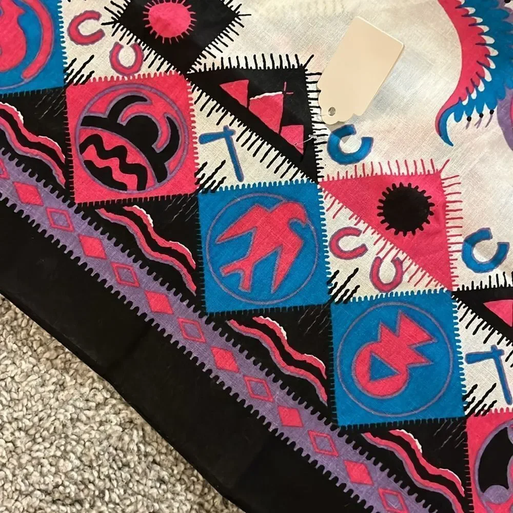 New 22” Vintage Navajo Native American Indian Bandana cloth Pink Black Turquoise